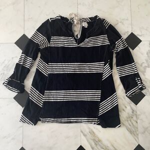Anthropologie Postage Stamp Navy Blue and White Top